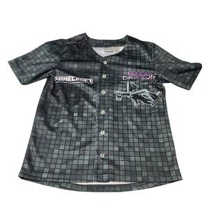 Minecraft Ender Dragon Button Down Black & Gray Jersey, Size 8